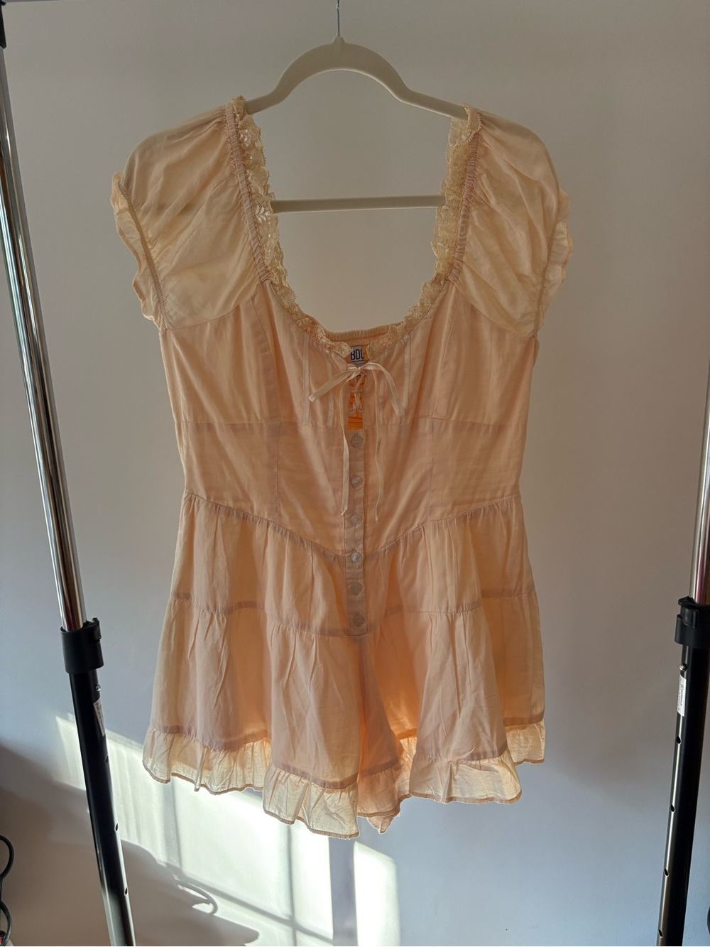 Urban Outfitters Peach Lace-Trim Peasant Romper